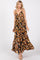 Black Floral Knot Front V-Neck Ruffle Hem Maxi Dress