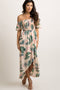 PinkBlush Peach Leaf Print Smocked Off Shoulder Dress