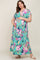 Aqua Floral Deep V-Neck Maternity Plus Maxi Dress