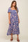 Blue Floral Puff Sleeve Midi Dress