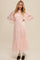 Light Pink Mesh Tiered Long Sleeve Maxi Dress