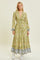 Light Green Floral Deep V-Neck Long Sleeve Midi Dress