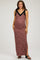 Mauve Ribbed Polka Dot Shoulder Tie Maternity Maxi Dress