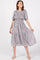Grey Floral Smocked Ruffle Hem Midi Dress
