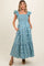 Blue Floral Smocked Flutter Cap Sleeve Maternity Maxi Dress
