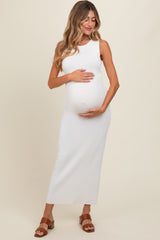 Ivory Back Tie Bodycon Maternity Maxi Dress