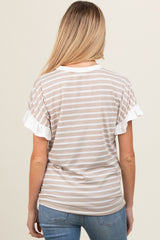 Taupe Striped Ruffle Sleeve Maternity Top