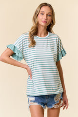 Jade Striped Ruffle Sleeve Maternity Top