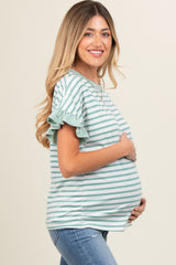 Jade Striped Ruffle Sleeve Maternity Top