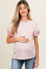 Mauve Striped Ruffle Sleeve Maternity Top