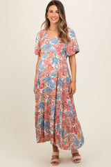 Mauve Floral Print Pocketed Maternity Midi Dress