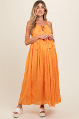 Orange Embroidered Tassel Tie Maternity Maxi Dress