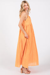 Orange Embroidered Tassel Tie Maxi Dress