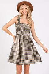 Black Gingham Shoulder Tie Maternity Dress