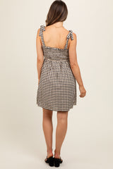 Black Gingham Shoulder Tie Maternity Dress