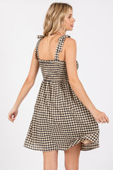 Black Gingham Shoulder Tie Dress