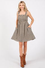 Black Gingham Shoulder Tie Dress