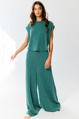 Hunter Green Open Front Wide Leg Textured Jumpsuit