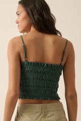 Pine Green Solid Smocked-Bodice Cropped Cami Top