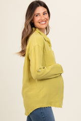 Lime Front Pocket Fringe Hem Button Up Maternity Shirt