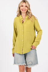 Lime Front Pocket Fringe Hem Button Up Shirt