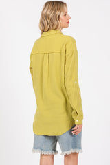 Lime Front Pocket Fringe Hem Button Up Shirt