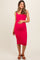Fuchsia Mesh Ruched Bodycon Maternity Midi Dress