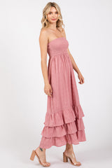 Mauve Smocked Ruffle Hem Tube Maxi Dress