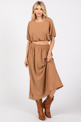 Mocha Waffle Texture Crop Top and Skirt Maternity Set