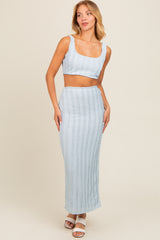 Light Blue Crop Top Side Ruched Long Pencil Skirt Set