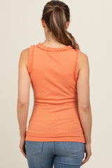 Salmon Rib Knit Ruffle Trim Sleeveless Maternity Top