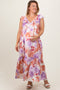 Mauve Floral Ruffle Accent V-Neck Maternity Plus Maxi Dress