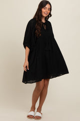 Black Floral Eyelet Puff Sleeve Dress