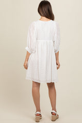 White Floral Eyelet Puff Sleeve Maternity Dress