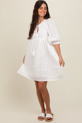 White Floral Eyelet Puff Sleeve Maternity Dress