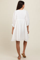 White Floral Eyelet Puff Sleeve Dress