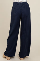 Navy Blue Drawstring Wide Leg Pants