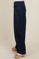 Navy Blue Drawstring Wide Leg Pants