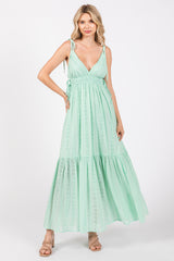 Mint Green Floral Eyelet Shoulder Tie Maternity Dress