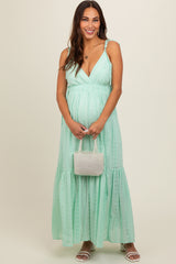 Mint Green Floral Eyelet Shoulder Tie Maternity Dress