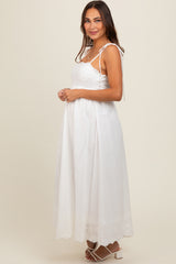 Ivory Eyelet Floral Shoulder Tie Maternity Dress