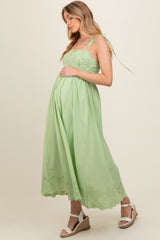 Mint Green Eyelet Floral Shoulder Tie Maternity Dress