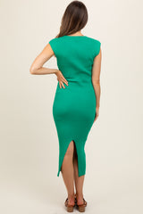 Green Ribbed Cap Sleeve Maternity Midi Dress