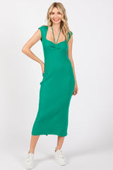 Green Ribbed Cap Sleeve Maternity Midi Dress