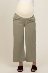 Light Olive Ankle Wide Leg Maternity Trousers