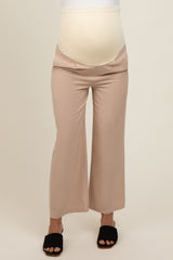 Beige Ankle Wide Leg Maternity Trousers