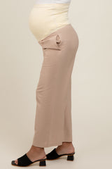 Beige Ankle Wide Leg Maternity Trousers