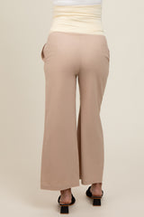 Beige Ankle Wide Leg Maternity Trousers