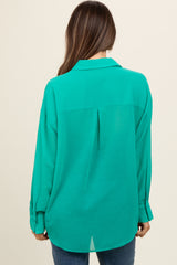 Teal Sheer Button Down Maternity Blouse