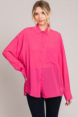 Fuchsia Sheer Button Down Blouse